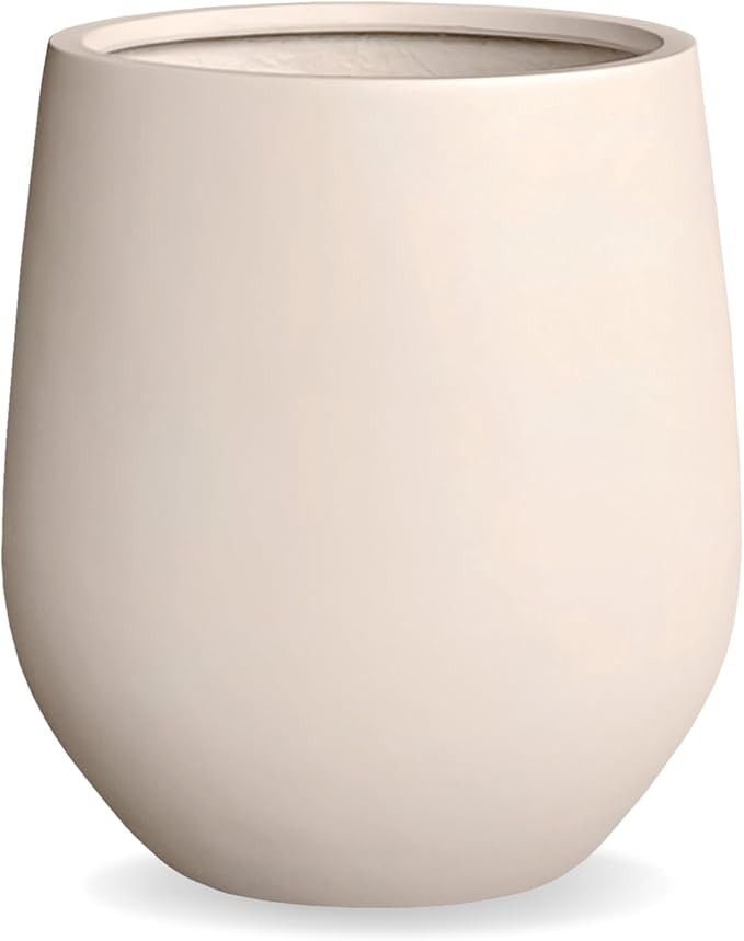 12.5" H x 11.4" D Corso Fiberstone Round Tapered Planter with Drainage Hole, Smooth Finishes, Weather Resistant, Included 2 Extra Coco Mats (Kilim Beige, 9" Pot Opening)