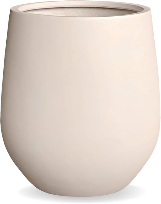 12.5" H x 11.4" D Corso Fiberstone Round Tapered Planter with Drainage Hole, Smooth Finishes, Weather Resistant, Included 2 Extra Coco Mats (Kilim Beige, 9" Pot Opening)