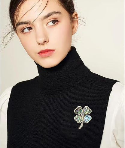 St.Patrick's Day Brooches for Women Dainty Crystal Four Leaf Lapel Pin Shamrock Hat Brooch Pins Irish Enamel Brooches Irish Holiday Costume Accessory Jewelry
