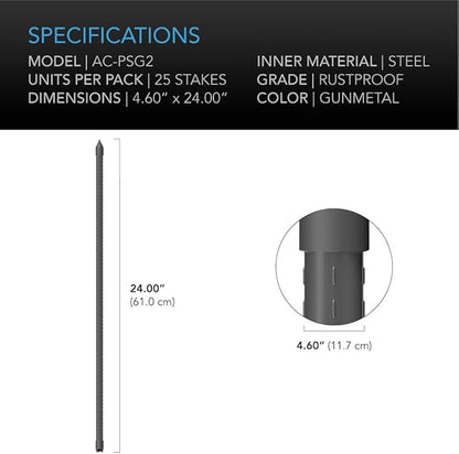 AC Infinity Garden Plant Stakes 24", Sturdy Metal Support Sticks with Protective Plastic Coating, 25-Pack for Tomatoes, Trees, and Vines in Gardening Hydroponics