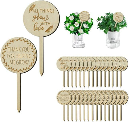 Plant Labels All Things Grow with Love Tags Thank You for Helping Me Grow Plant Markers,Round Plant Stakes Labels Wooden Succulent Tag for Seed Flowers Garden Potted Plants,30 Pack