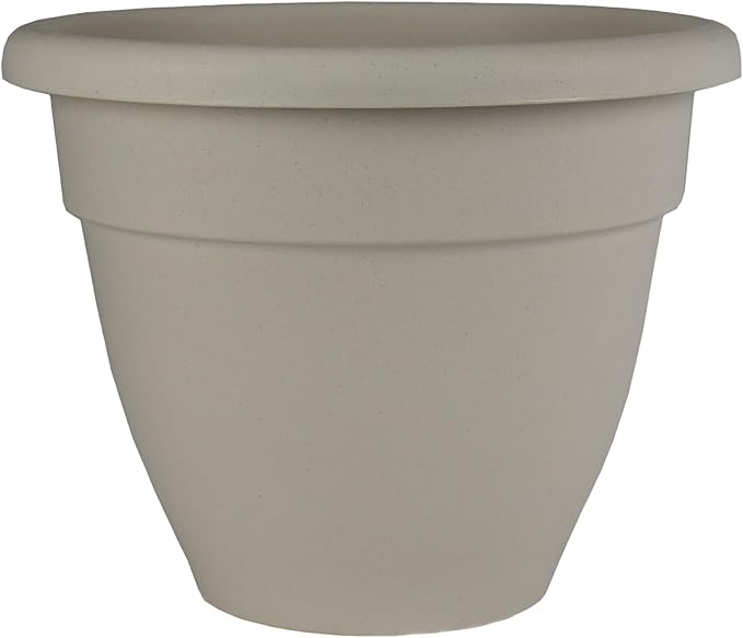 The HC Companies Caribbean Planter Pot - Outdoor & Indoor Plant Pot with Drainage Hole & Plug - Rolled Rim Plastic Pots for Plants & Flowers - Decorative Plant Pot (14" Cottage Stone, Pack of 1)