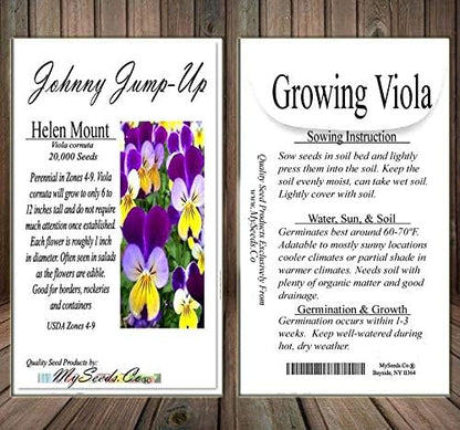 Big Pack - Johnny Jump Up Flower Seeds (20,000 Seeds) - Viola cornuta 'Helen Mount' - Edible Flower Seeds (Big Pack - Johnny Jump Up)