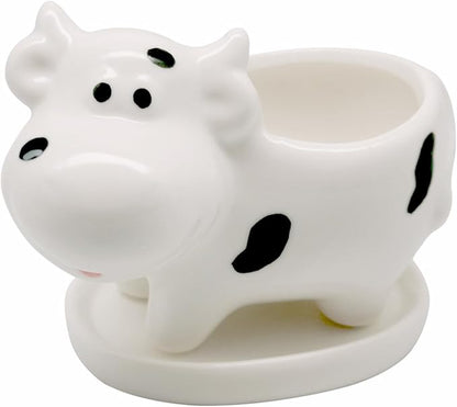 DIYOMR Cute Animal Planter Cow Dog Shaped Funny Small Succulent Pot White Ceramic Plant Pot with Tray for Mini Plants Flowers Cactus, Smooth Ceramic - Plants Not Included (Cow)