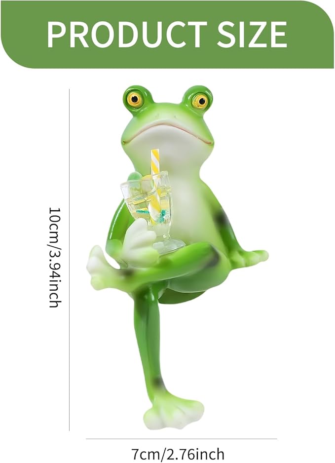 HPMAISON Miniature Frog Figurines Plant Decorations for Pots Resin Garden Frog Statue Cute Planter Hugger for Pot Fish Tank Mini Outdoor Yard Patio Fairy Garden Statue Desk Ornament (Juice Cup)