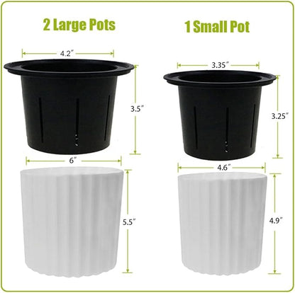 MUZHI Orchid Pot with Net and Holes, Round Self Watering Planter Pot for Indoor Plants and Flowers 3 Sets White