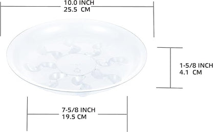 6 Pack Heavy Duty Clear Plastic Plant Saucer Sturdy Pot Tray Plant Drip Trays Drip Trays for pots,Plant Water Catcher Tray,Flower Pot Saucer Water Drainage Tray Floor Protector (10 INCH)