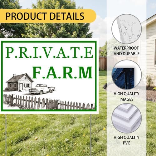Private Farm Yard Sign With Stake Stand Plastic Signage Double Sided Sign Funny Garden Decor 9 x 12 Inches Sturdy Rust Free Weatherproof Outdoor Use