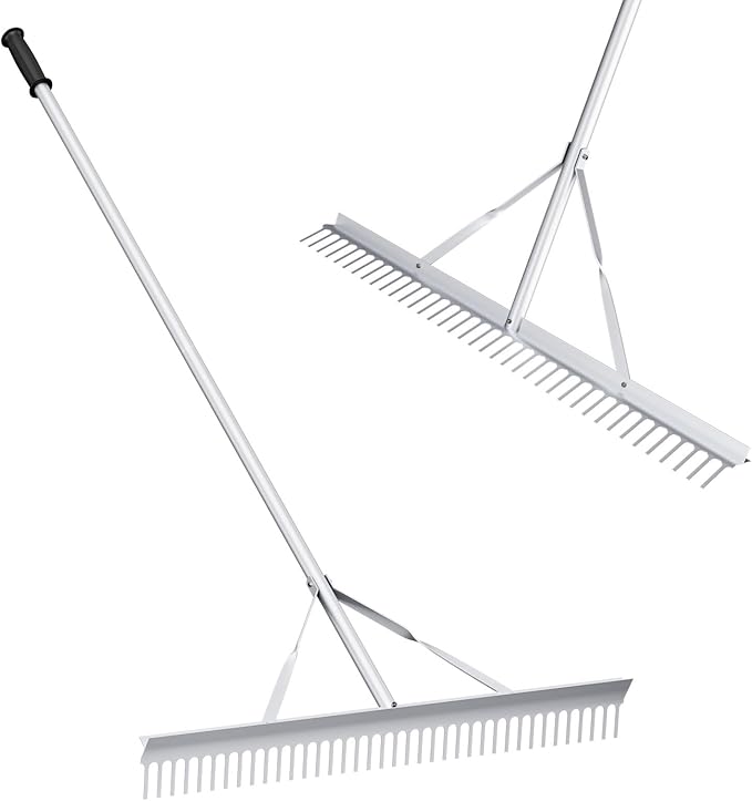 IRONMAX Landscape Rake, 36’’W Aluminum Garden Leaf Rake with 68’’ Long Handle & 36 Tines, Lightweight Yard Landscaping Rake for Loosening Soil, Lawn Care, Lake and Beach Care