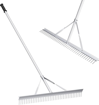 IRONMAX Landscape Rake, 36’’W Aluminum Garden Leaf Rake with 68’’ Long Handle & 36 Tines, Lightweight Yard Landscaping Rake for Loosening Soil, Lawn Care, Lake and Beach Care