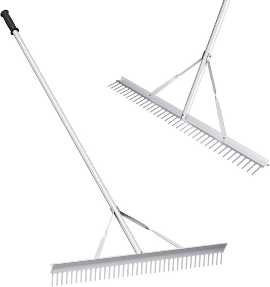 IRONMAX Landscape Rake, 36’’W Aluminum Garden Leaf Rake with 68’’ Long Handle & 36 Tines, Lightweight Yard Landscaping Rake for Loosening Soil, Lawn Care, Lake and Beach Care