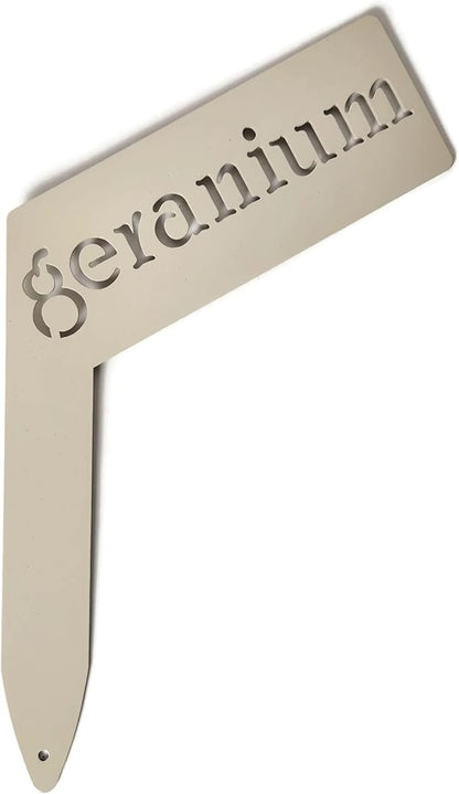 Planter Size Small Metal Garden Plant Vegetable Flower or Herb Markers 13.5 Inches Tall (geranium, Cream)