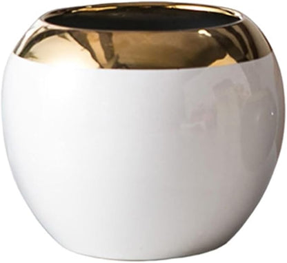 White Gold Spherical Ceramic Plant Pots Succulent Small Plant Pot Indoor Modern Decorative Indoor-Outdoor Garden Plant Pots with Drainage Holes - Plants Not Included 3.94 x 3.94 x 3.15 Inch