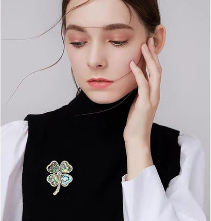 St.Patrick's Day Brooches for Women Dainty Crystal Four Leaf Lapel Pin Shamrock Hat Brooch Pins Irish Enamel Brooches Irish Holiday Costume Accessory Jewelry