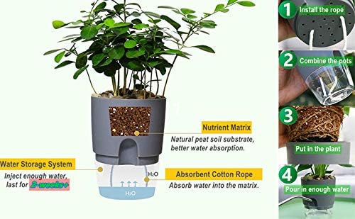 Self Watering Planter for Indoor Plants, 2 Pack 9.3 Inch Flower Pot Modern Decorative Plastic Planter with Extra Large Water Storage for All House Plants, Flowers, Herbs(White)