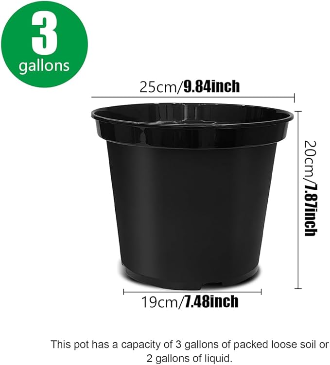3 Gallon Plastic Nursery Pots 30 Pack, 10 Inch Round Plant Pots with Drainage Holes, Planting Pot for Outdoor Indoor Plants, Black