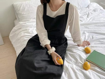 Cute Retro Cotton Linen X-Back Aprons Home Kitchen Garden Art Painting Pinafore Florist Shop Overalls