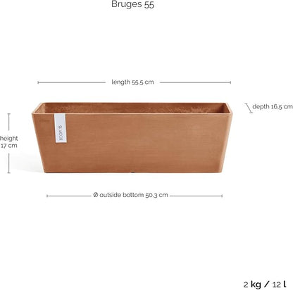 Ecopots Bruges Durable Modern Rectangular Indoor/Outdoor Recycled-Based Composite Flower Pot Planter, Terracotta, 21.5"