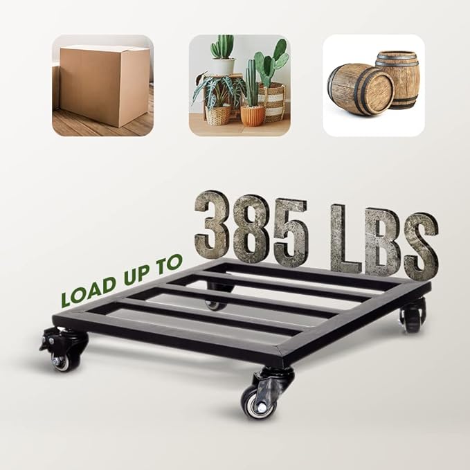 Idzo 14Inch Plant Caddy with Wheels Heavy Duty Capacity 385 Lbs, Metal Cast Iron Rolling Stray, Plant Stand with Wheels Lockable Repositioning Heavy Pots, Hauling Heavy Household Items - Black