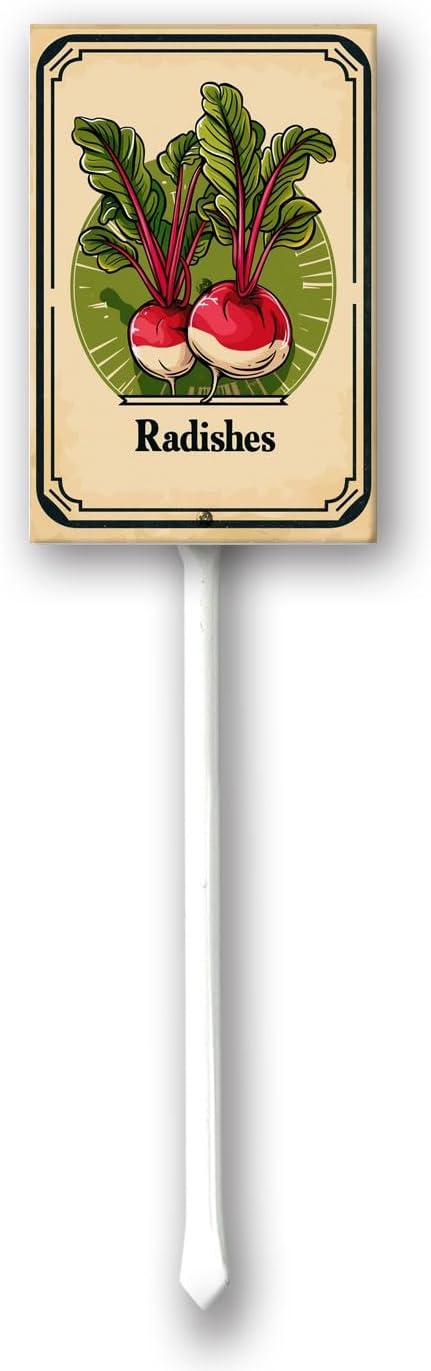 Uptell Vegetable Garden Radishes Yard Sign Label With Stake Plant Markers For Outdoor Plants Waterproof 7x8.8inch Nursery Garden Outdoor Sign