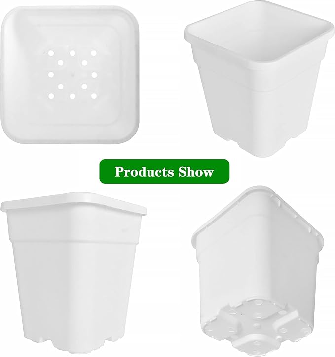 Square Planter Nursery Pots 0.63 Gallon Pots for Plants, Injection Molded Plastic Nursery Pots, Plant Container White 0.63 Gal 10-Pack