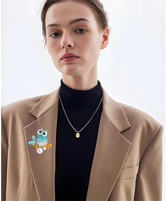 Rhinestone Owl Brooch Pin for Women Cute Big Cartoon Cat Eye Stone Owl Bird Brooch Unique Double Owl Brooch Pin Clothes Bag Hat Dress Jewelry