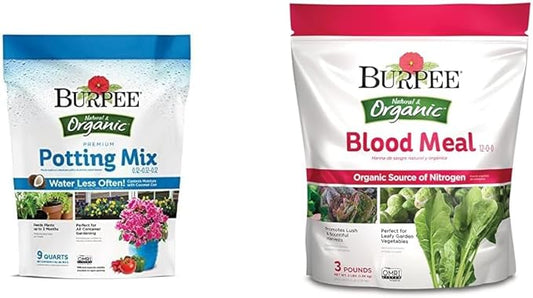 Burpee 9 Quarts Premium Organic Potting Soil Mix and 3 lb Blood Meal Fertilizer Bundle