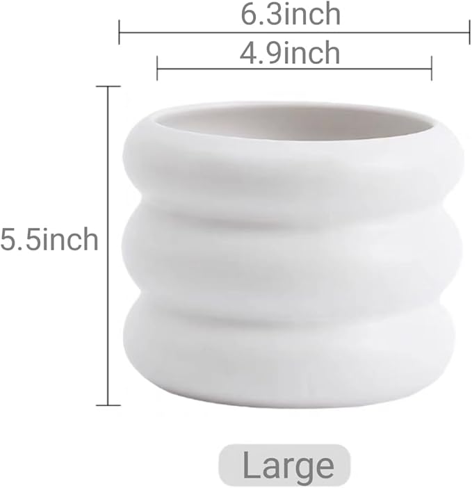 Ceramic Plant Pot Indoor, 6.5 Inch Flower Pot with Drainage Hole, Tiered Bubble Design Ceramic Planter for Home & Office Decor (White)