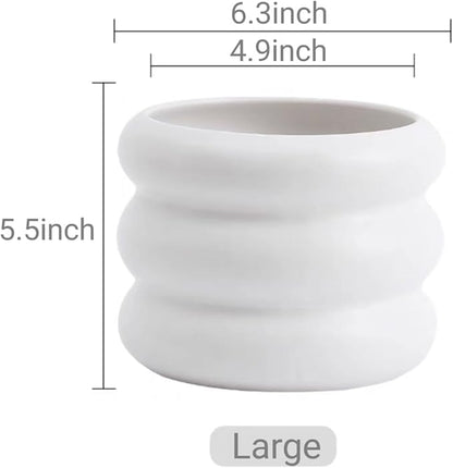 Ceramic Plant Pot Indoor, 6.5 Inch Flower Pot with Drainage Hole, Tiered Bubble Design Ceramic Planter for Home & Office Decor (White)