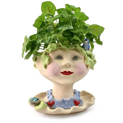 Modern Artisans Victorian Lovelies Sculpted Indoor Head Planter: Fetching Flora Version, 7.5", Handmade in The USA