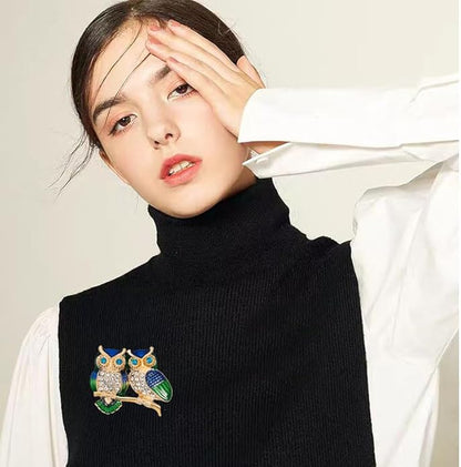Rhinestone Owl Brooch Pin for Women Cute Big Cartoon Cat Eye Stone Owl Bird Brooch Unique Double Owl Brooch Pin Clothes Bag Hat Dress Jewelry