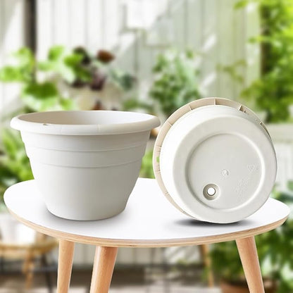 5 Pack 10 Inch Plant Pots for Indoor Outdoor,Plastic Floor Planters with Drainage Holes,Lightweight Flower Pots for Home,Patio & Garden(White)