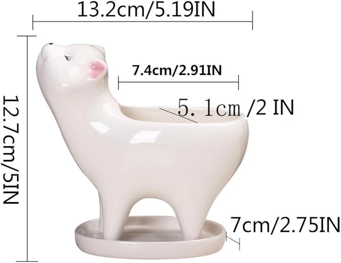 Ceramic Succulent Plant Pot Cactus Plant Pot Flower Pot Container Planter with Drainage Hole Home Office Desk Garden Gift Idea Animal Shaped Flower Pot Cute Vase Pot (White Cat)