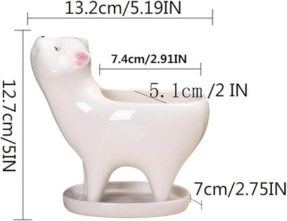 Ceramic Succulent Plant Pot Cactus Plant Pot Flower Pot Container Planter with Drainage Hole Home Office Desk Garden Gift Idea Animal Shaped Flower Pot Cute Vase Pot (White Cat)