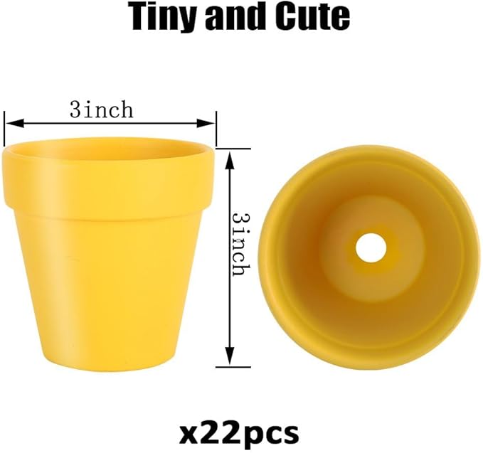3 Inch Terracotta Pots - 22Pack Clay Flower Pots with Drainage Hole, Succulent Nursery Pot/Cactus Plant Pot. Great for Plants, Crafts, Wedding Favorn, DIY Production (Yellow)