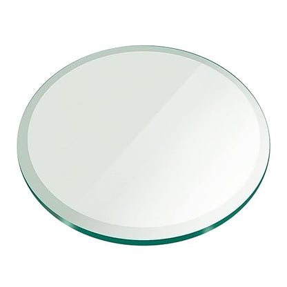 Custom Cut Glass Table Top 3/8'' Thick - Clear Tempered to Size Round Replacement for Tops with Bevel Edge by Fab and Mirror, C-CLGT-RD10MTB