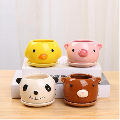 Gaolinci Cute Animal Shaped Ceramic Succulent Cactus Flower Pots with Tray (Plant Not Included) (Small, Duck)
