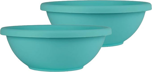 The HC Companies 24 Inch Shallow Garden Bowl Plant Pot with Drainage, Lightweight UV-Resistant Plastic Planters for Succulents, Herbs & More, 2-Pack Planters for Indoor Outdoor Home Decor, Teal