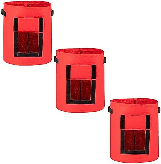 Ulalaza 3PCS Potato Grow Bags with Flap Plant Grow Bags Fabric Multi Ribbon Potato Bag Tomato Vegetable Growth Non-Woven Felt Planting Bag Transparent