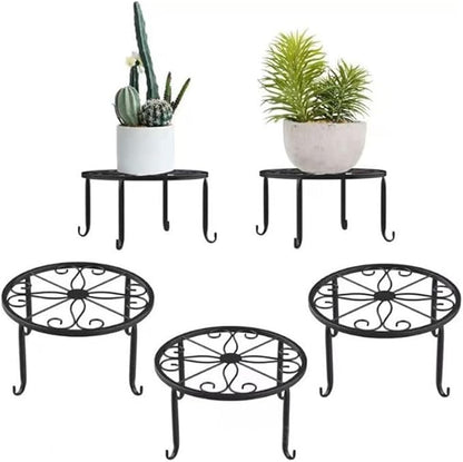 9-1/2 Inch Diameter X 5 Inch High Metal Potted Plant Stand - Rust Proof Wrought Iron Short Flower Pot Bracket Tripod Floor Dish Decorative Pot Holder (Black)