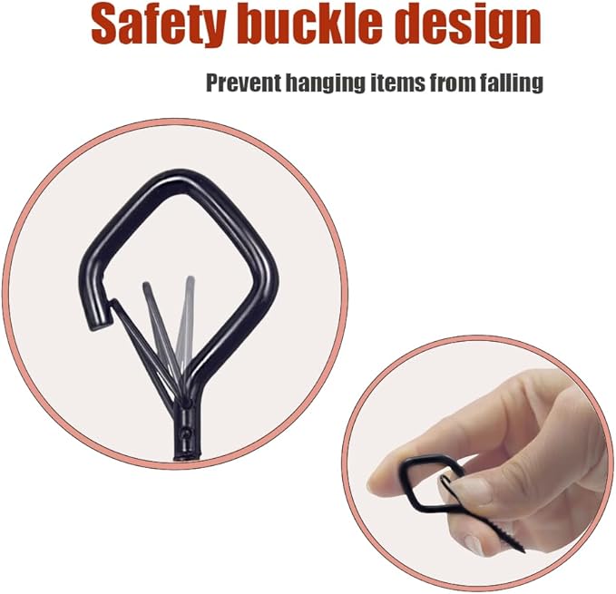 12-Pack Heavy-Duty Black Screw Eye Hooks with Safety Clips | Metal Ceiling Hooks for Hanging Plants, Wind Chimes, Bird Feeders & Indoor/Outdoor Lights
