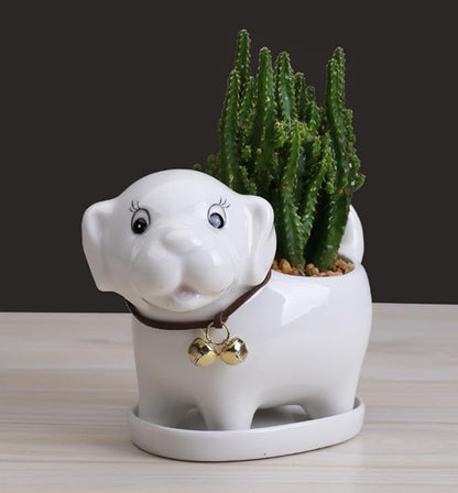 Ceramic Succulent Plant Pot Cactus Plant Pot Flower Pot Container Planter with Drainage Hole Home Office Desk Garden Gift Idea Animal Shaped Flower Pot Cute Vase Pot (White Dog)