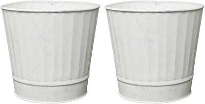 Hosley Pack of 2 White Wash Metal Planters, 5" Diameter x 4.8" High Rustic Farmhouse Buckets for Floral Arrangements, Weddings, Parties, Events & Home Décor