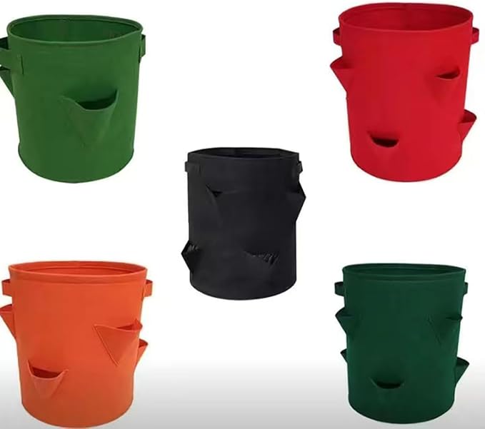 Ulalaza 5PCS Potato Grow Bags with Flap Plant Grow Bags Fabric Multi Ribbon Potato Bag Tomato Vegetable Growth Non-Woven Felt Planting Bag Transparent