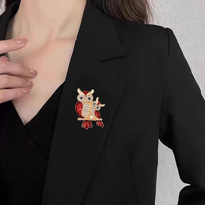 Rhinestone Owl Brooch Pin for Women Cute Big Cartoon Cat Eye Stone Owl Bird Brooch Unique Double Owl Brooch Pin Clothes Bag Hat Dress Jewelry