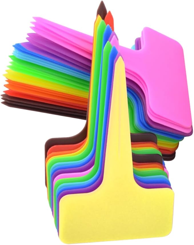 HOVEOX 300 Pieces 10 Color Plastic Plant Tags T-Type Plant Label Nursery Garden Labels Stakes for Garden Assorted Colors (300)