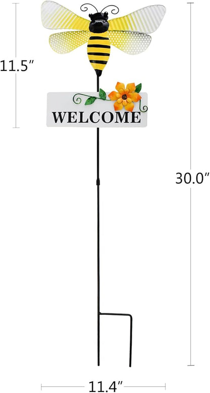Morning View Bee Garden Stakes Decorative Metal Insect Yard Stake Outdoor Spring Lawn Ornaments Yard Art Patio Pathway Flower Pot Outside 30 Inch Tall