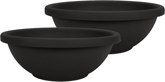 The HC Companies 13 Inch Shallow Garden Bowl Plant Pot with Drainage, Lightweight UV-Resistant Plastic Planters for Succulents, Herbs & More, 2-Pack Planters for Indoor Outdoor Home Decor, Black
