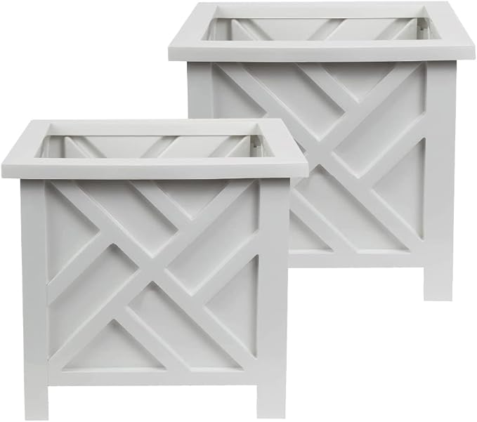 Trenton Gifts Chippendale White Planter Box Set of 2 - Elegant Outdoor Plant Pot for Patio, Porch Decor, and Garden Display