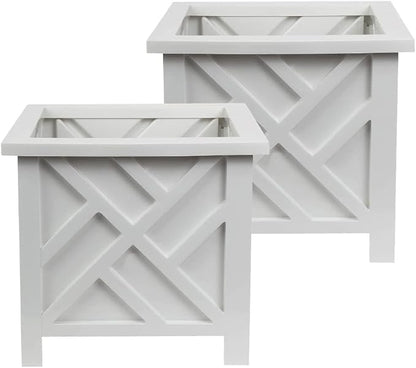 Trenton Gifts Chippendale White Planter Box Set of 2 - Elegant Outdoor Plant Pot for Patio, Porch Decor, and Garden Display